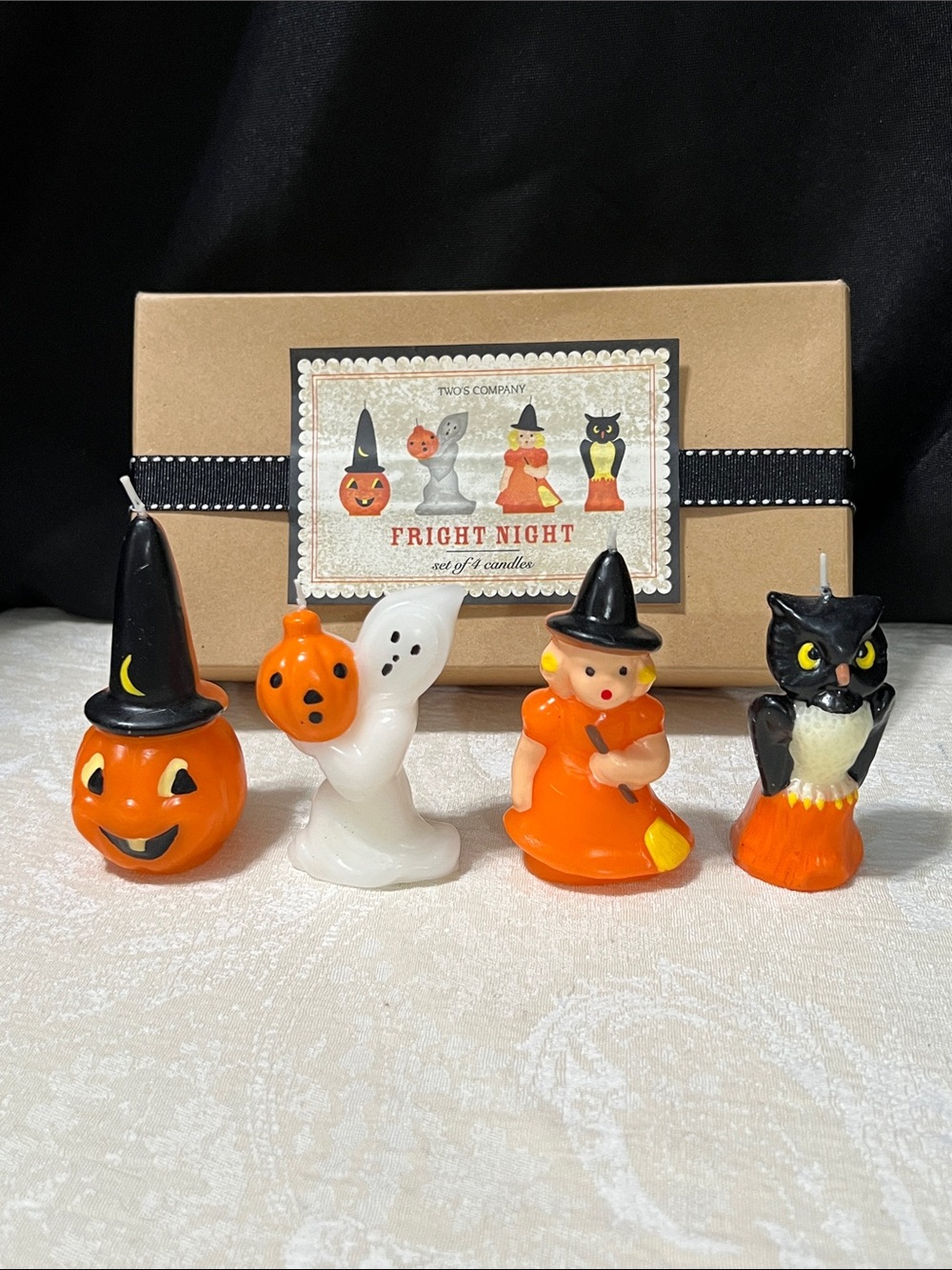 Two’s Company Fright Night Halloween Figurine Candle Set - Orange, White, Black